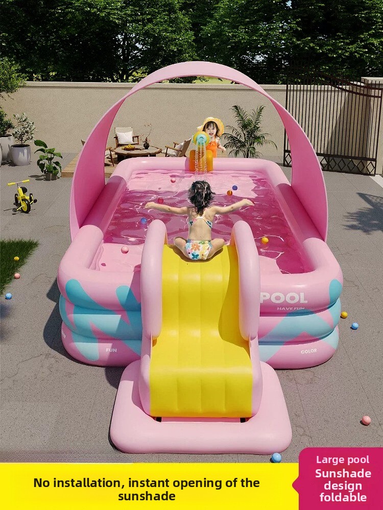 サンシェード付き折りたたみ式大型プール、子供と大人のための屋 - Water Slide Inflatable のレビューと価格