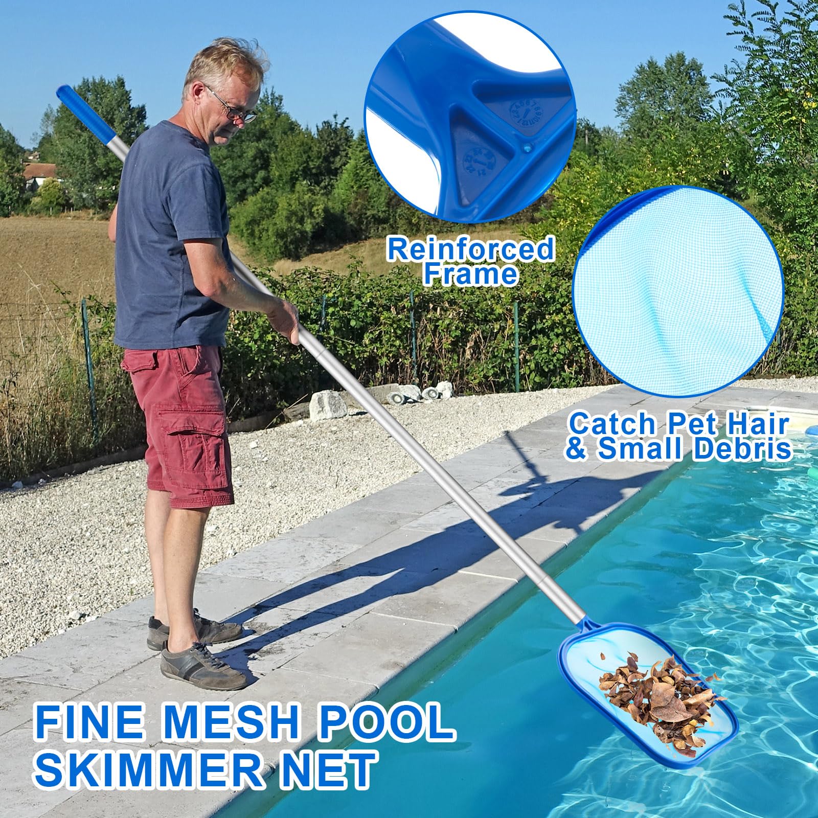 手動式スキマーネット、17.5インチのブラシ、47.24イン - Pool Skimmer Net のレビューと価格