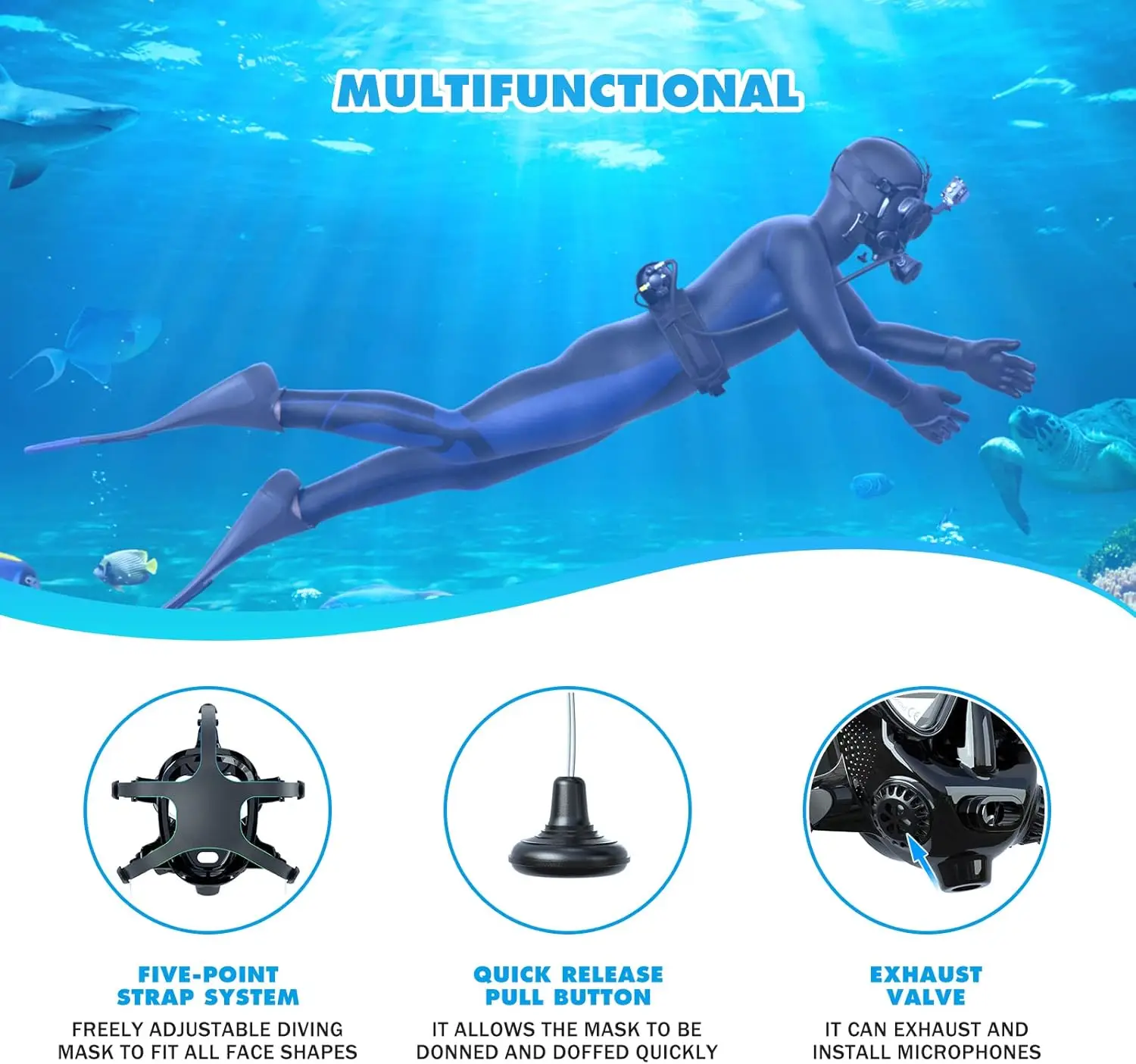 カメラマウント付きトリミックスフルフェイスダイビングマスク、 - Snorkel Mask Full Face のレビューと価格