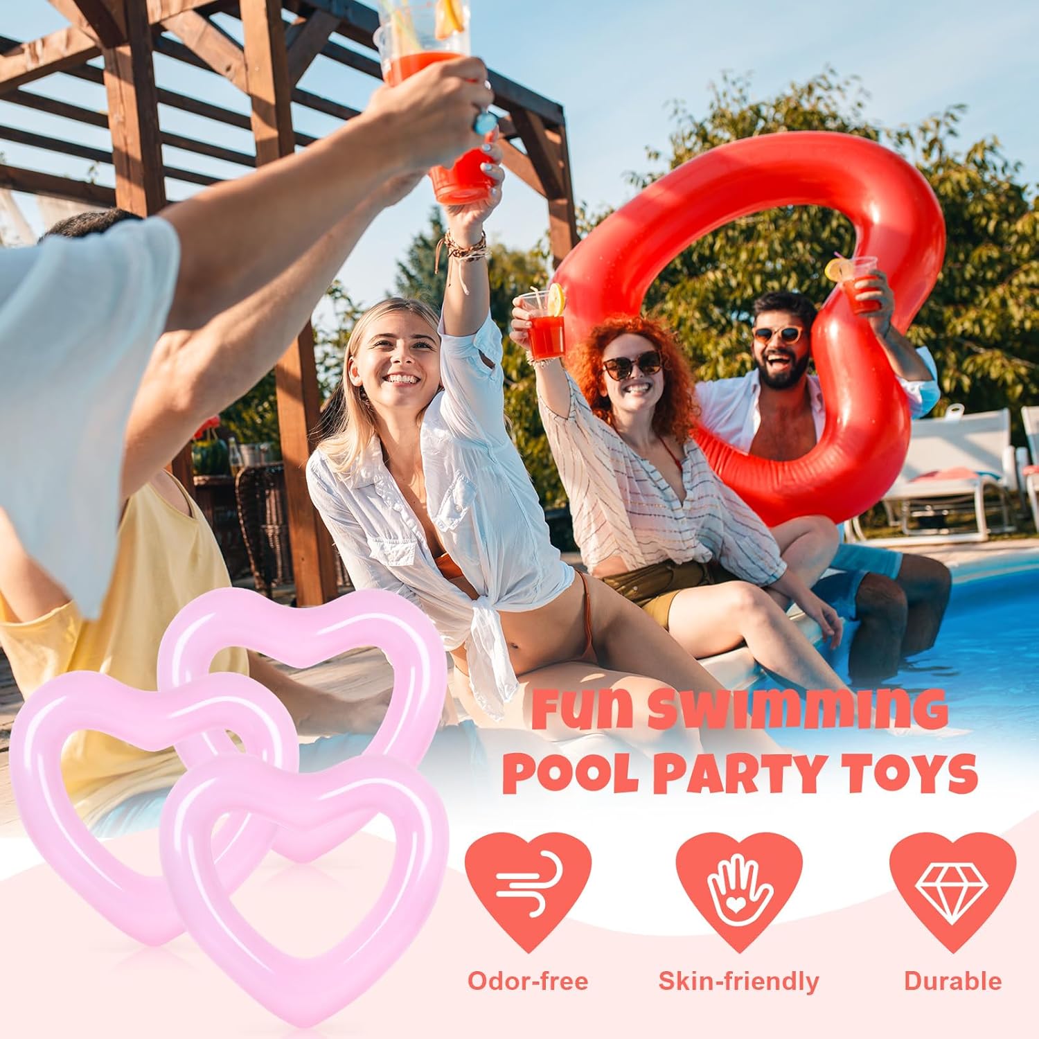 3 個インフレータブルハートプールフロート水泳ハート型プール - Pool Float Ring Inflatable のレビューと価格